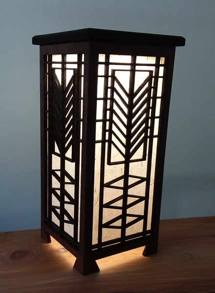 Shoji lamp with intricate art deco design Frank Lloyd